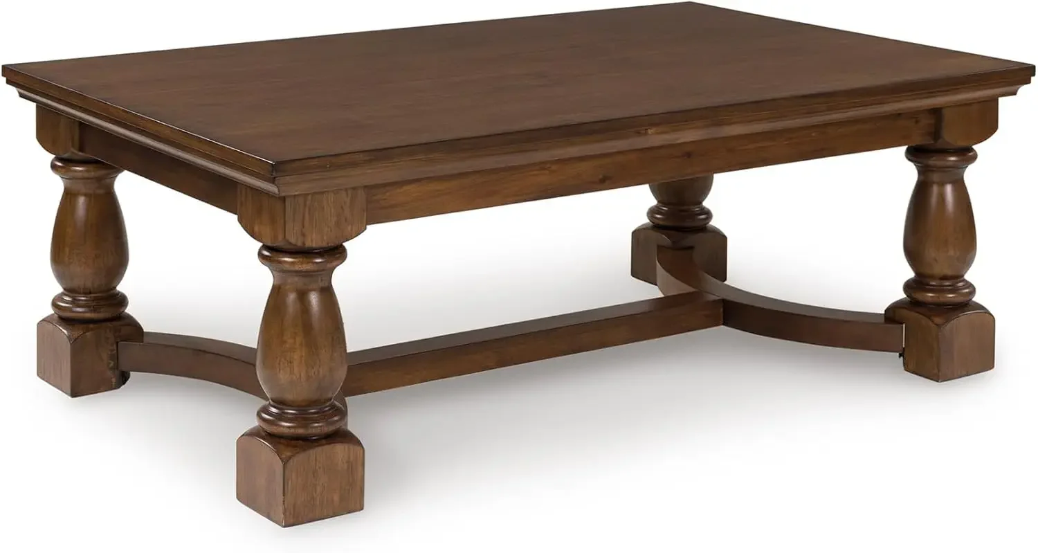 

Transitional Coffee Table Trestle Base Dark Brown