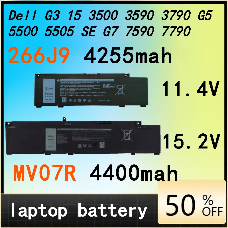 

New MV07R 4400mah 266J9 4255mah Laptop Battery for Dell G3 15 3500 3590 3790 G5 5500 5505 SE G7 7590 7790 Notebook Battery