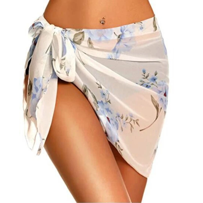 Sarong praia para mulheres, cobertura maiô semi-pura, gravata lateral, saia curta para banho, maiô