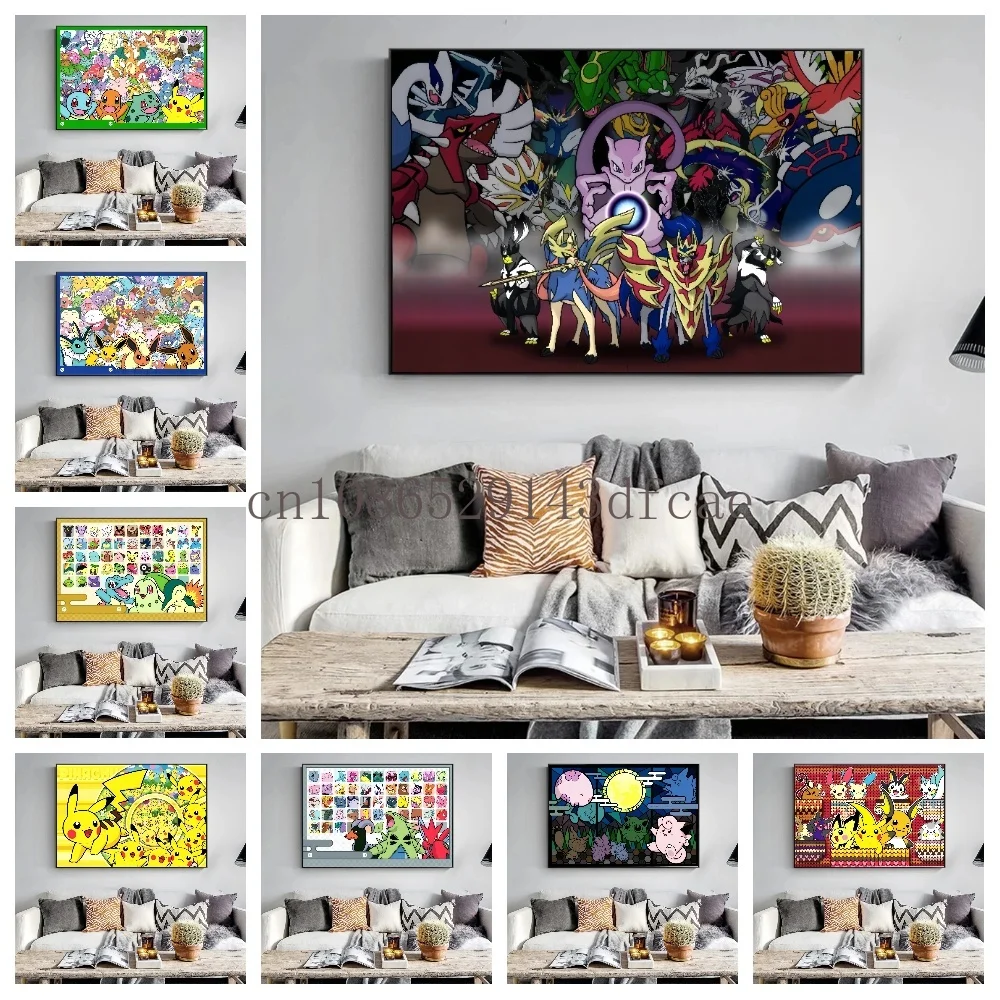 

Classic Anime Pokemon Pikachu Mewtwo Eevee Picture Canvas Painting Wall Art Prints Living Room Decor Posters Festival Gifts