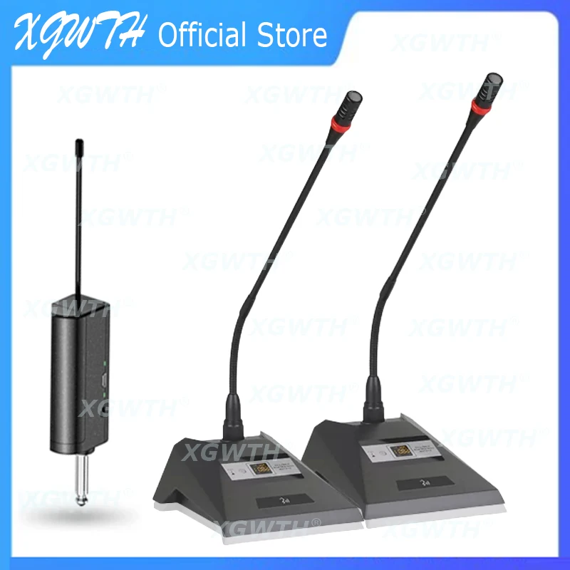 Wireless Microphone UHF Table Conference Mic System Portable Gooseneck Mic Rechargeable Receiver Audio Studio Speaker Amplifier