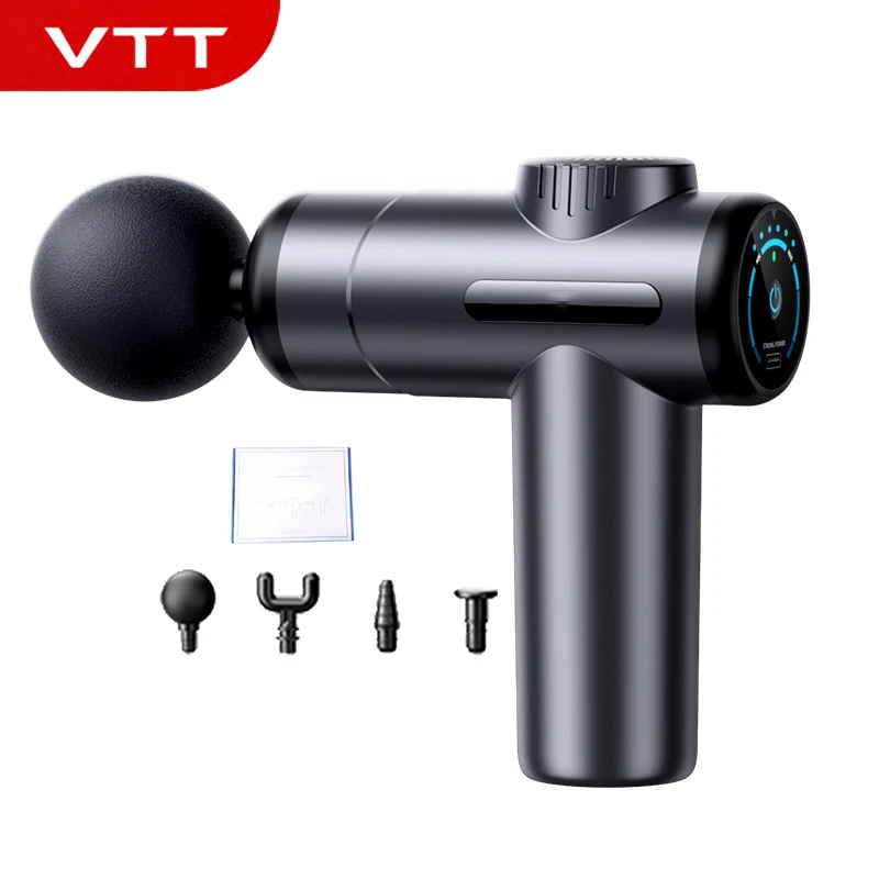

Мини-массажный пистолет VTT, массажер для расслабления мышц, умный портативный электрический массаж всего тела, 4 массажных головок, массаж плеч