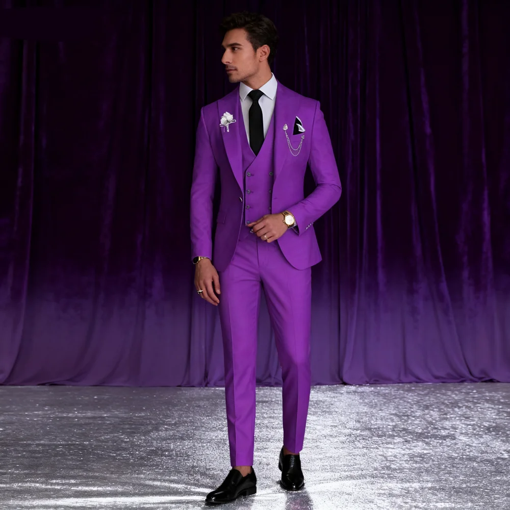 أنيقة الوردي الأحمر 3 قطع سليم صالح الرجال دعوى مزدوجة الصدر السترة سترة فستان أطفال مع سروال داخلي لحفل زفاف العريس سهرة الأعمال #1