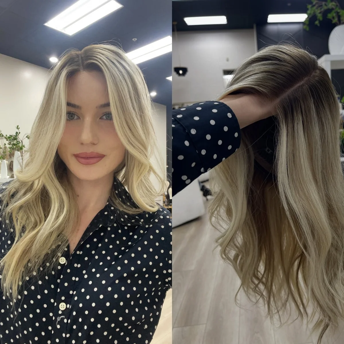 22 Inches Ombre Ash Platinum Blonde Synthetic Lace Top Wigs Shadow Roots Easy To Wear Loose Wave Original Factory Brunette Fibre