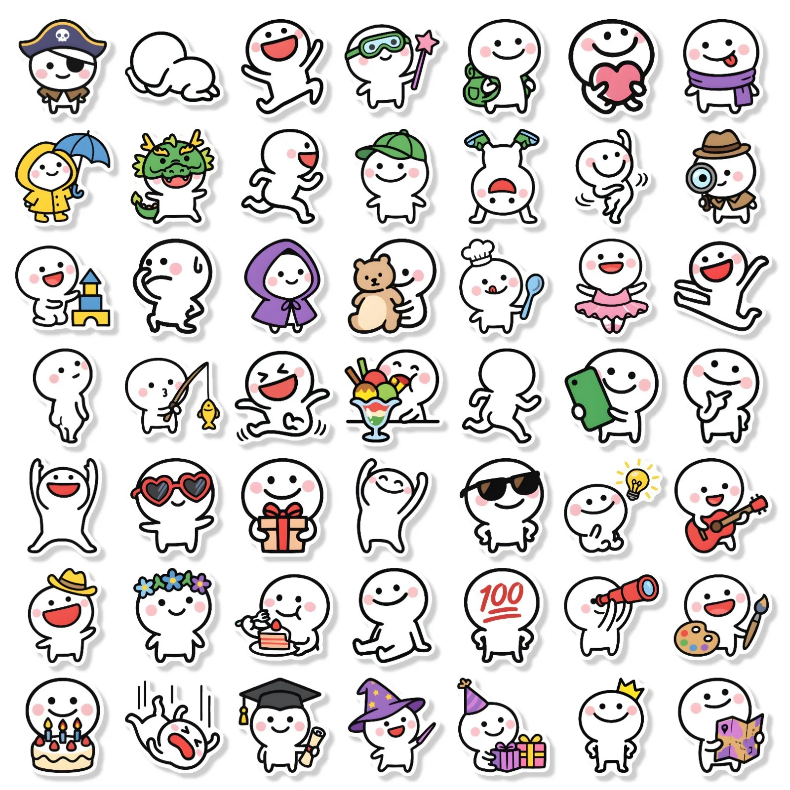 50pcs/bag New Cross-border Simple Soft And Cute Doodle Stickers Of Doudou People Notebook Water Cup And Skateboard Sticker - view 2