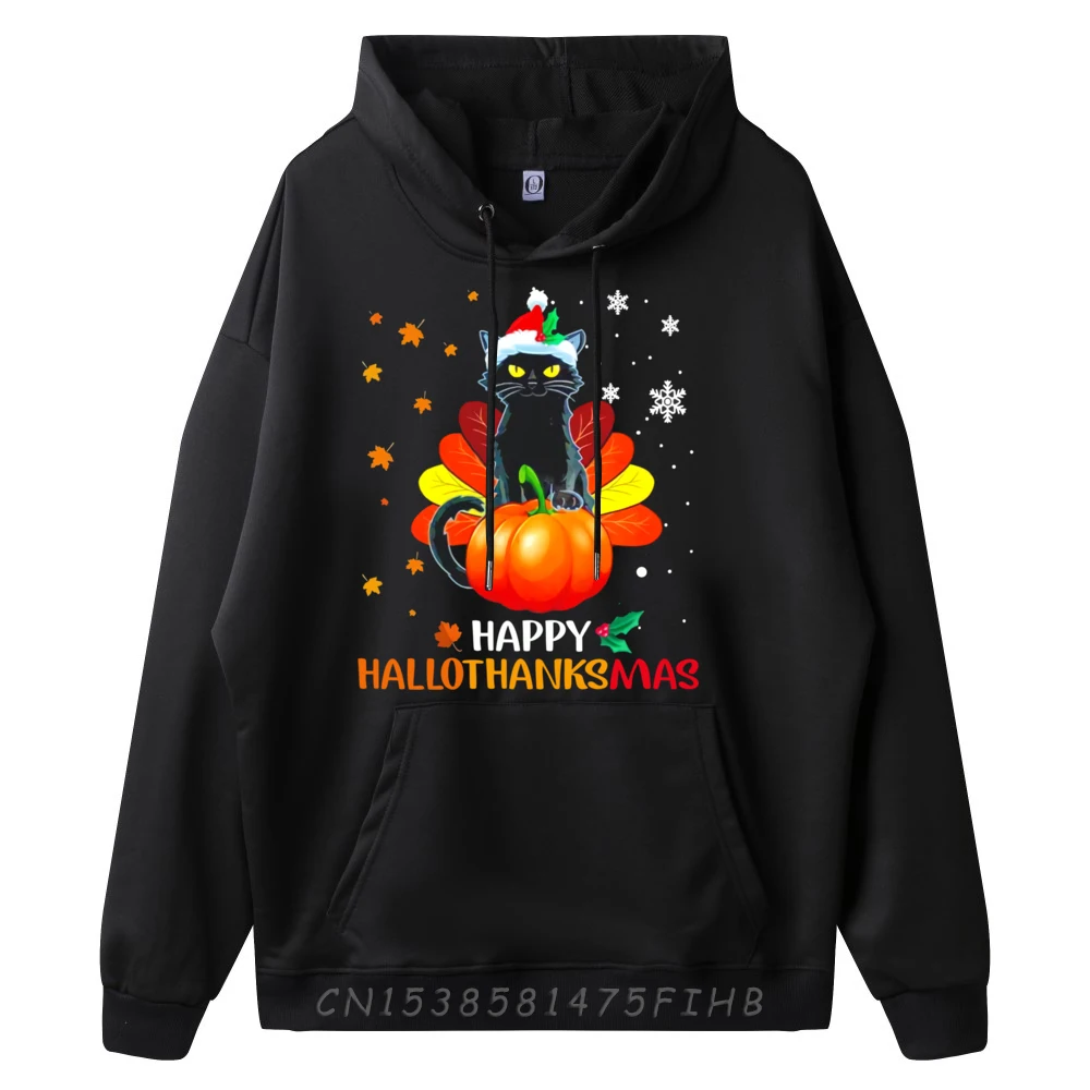 Black Cat Halloween And Merry Christmas Happy Hallothanksmas Free Shippping Items Lowest Prices ECO-FRIENDLY Hoodies Homme