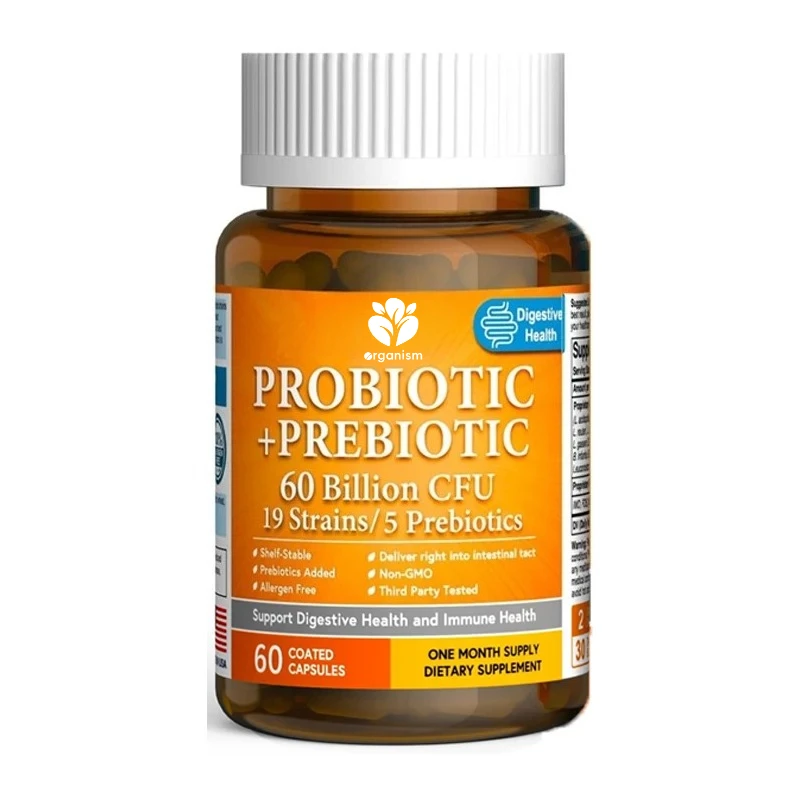 

60 billion probiotics, 19 strains and 5 organic prebiotics promote intestinal health, support diarrhea and bloating, non GMO