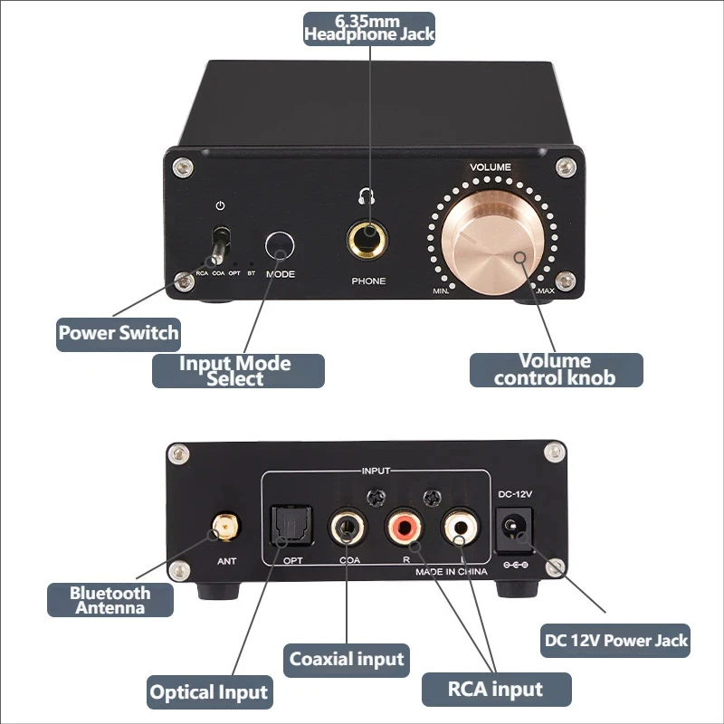 YJCO A938 DAC Hifi Headphone Amplifier Bluetooth Decoder BT Chip QCC5125 Home Stereo Speaker Audio Amp view 4