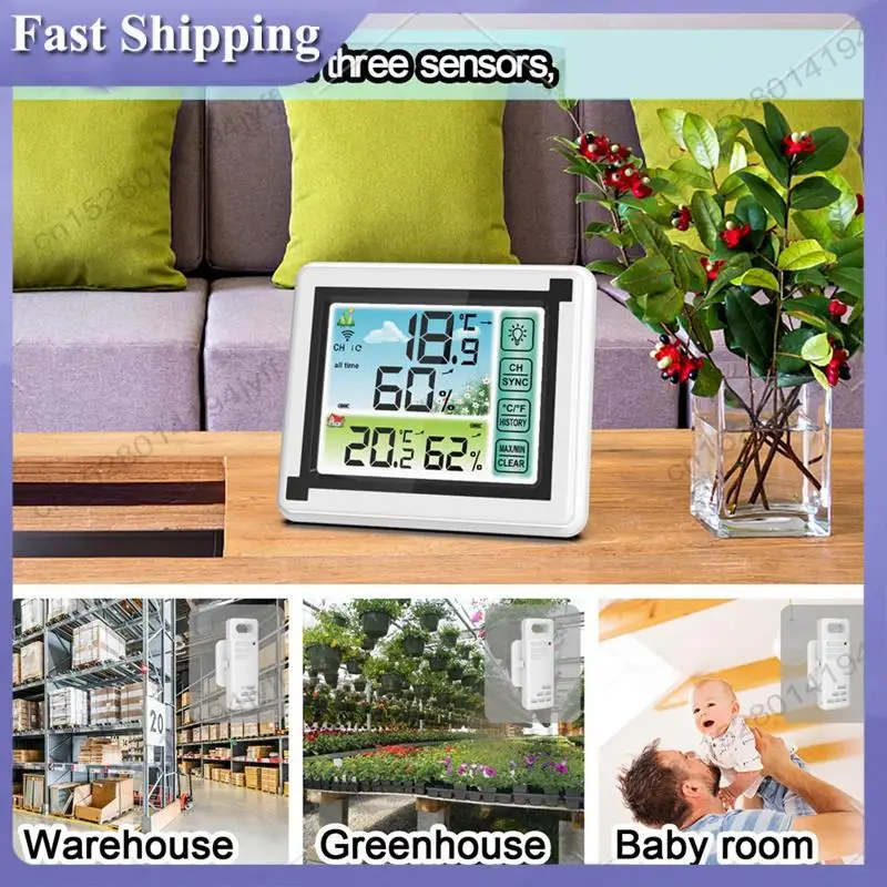 -ABDH Touch Screen Weather Station With Wireless Sensor Alarm Clock, Thermometer, Hygrometer, Sunrise And Sunset Times