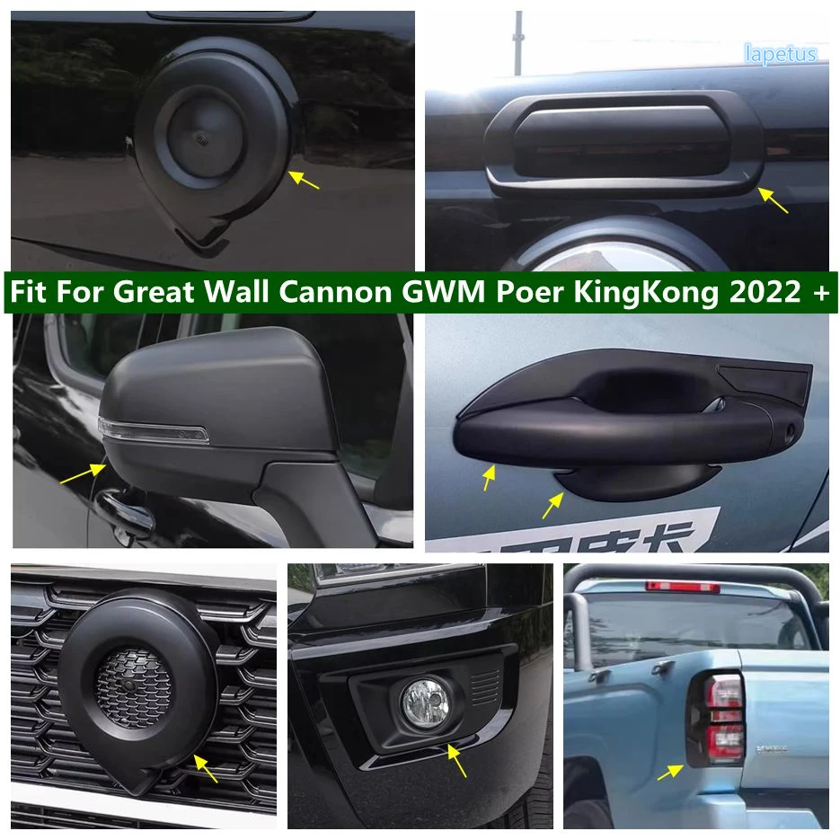 Front Fog Lights / Door Handle Bowl Cover Trim For Great Wall Cannon GWM Poer KingKong 2022 2023 Black Car Exterior Accessories