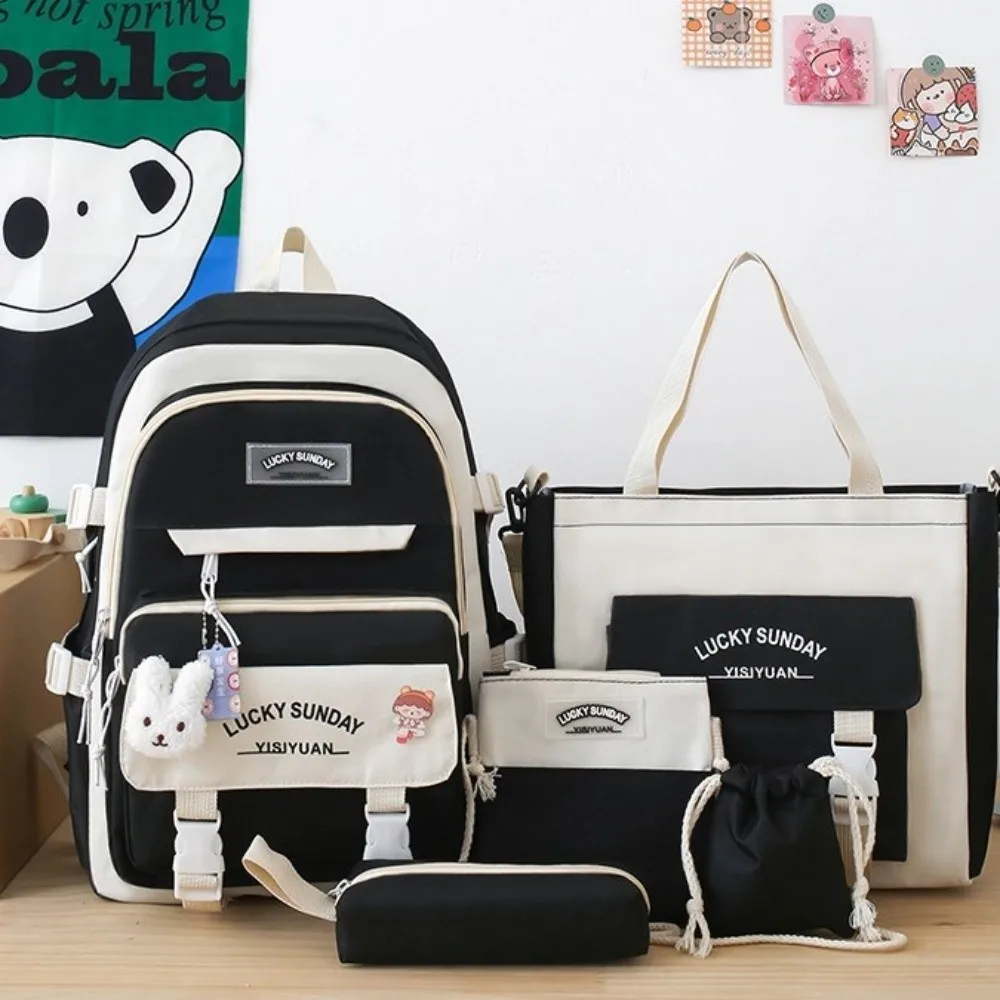 5 Pcs New Large Capacity Backpack Set Multifunctional Buckle Crossbody Bag Breathable Coin Purse School