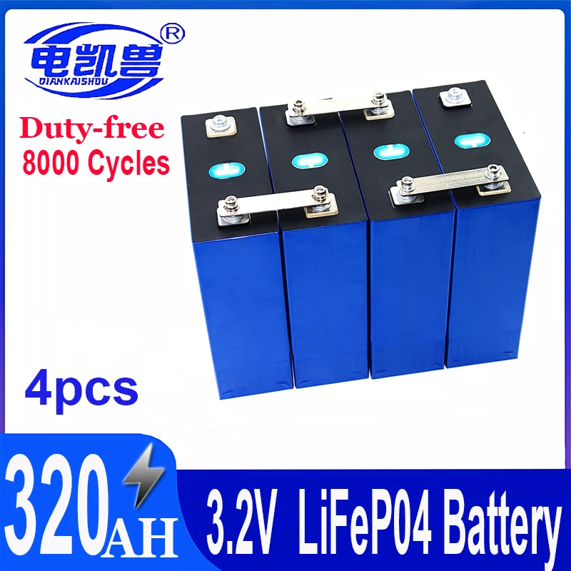 4 pcs 3.2V 320Ah Lifepo4 Prismatic Rechargeable Battery Grade A Original DzQA Cell  For DIY 12V 24V 48V Solar Sytem EV RV Boat