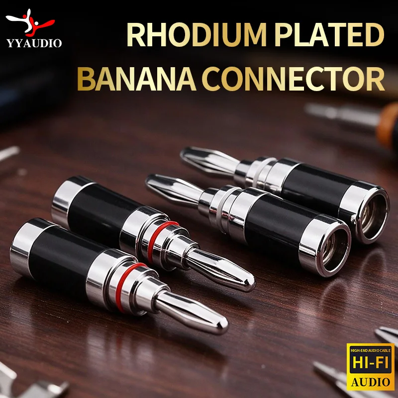 YYAUDIO Hifi Banana Connector 4mm Speaker Banana Plugs Copper Rhodium Plated Banana Jack For Audio Jack Speaker Plugs Black&Red