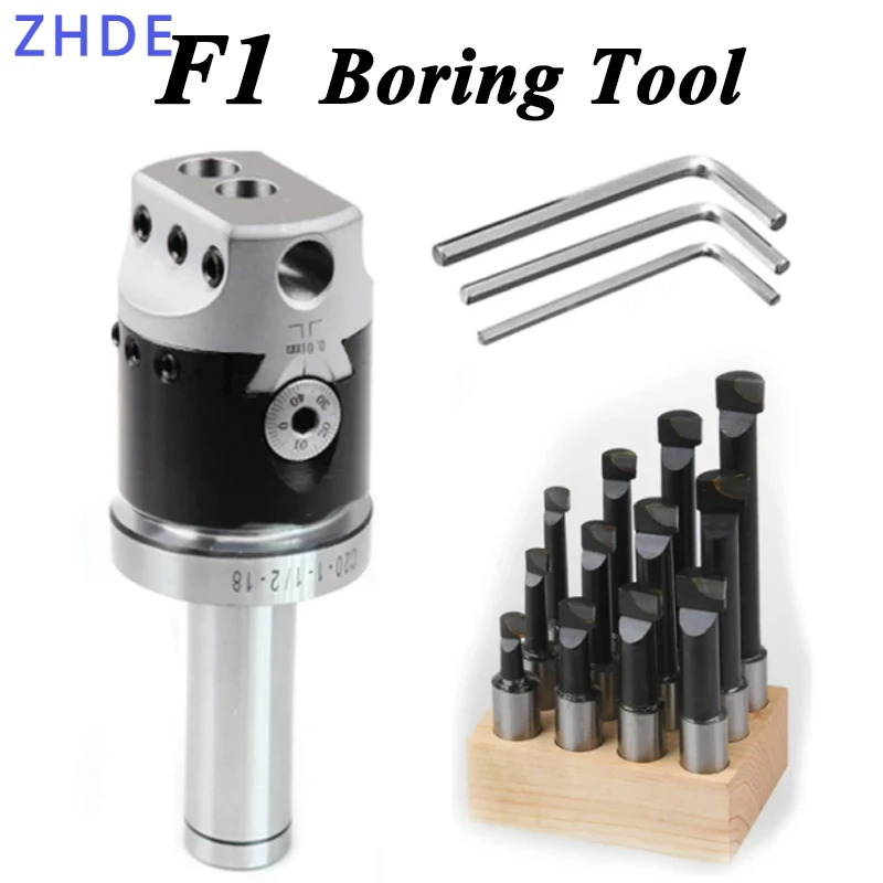 ZHDE F1 2/3/4 inch 50/75/100mm F1 Type Boring Head 12/18/25mm Lathe Boring Bar Milling Holder For Milling Machine Tools