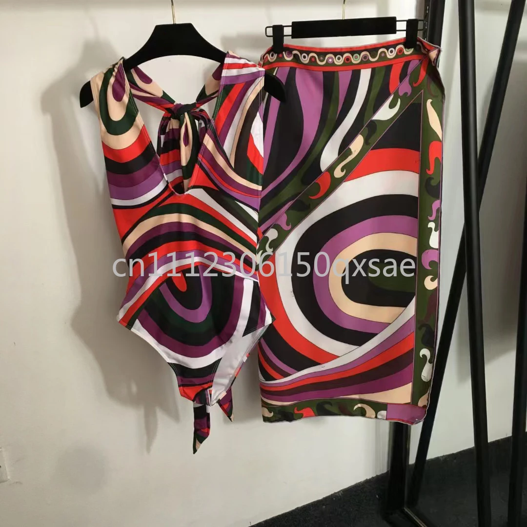 

Fashion Women's Purple Scarf Swimsuits with Letter Signature Logo Luxury Lady Scarf Swimsuits