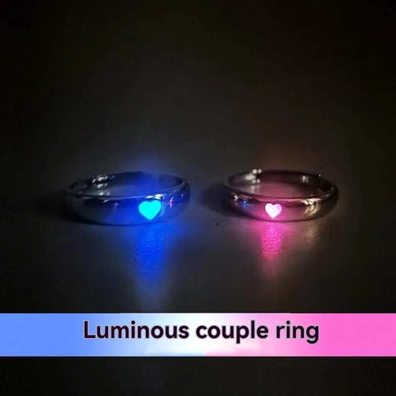 Luminous Love Heart Finger Ring Glow In Dark Fashion Adjustable Couples Rings Color Pink Blue Jewelry Lover Gift