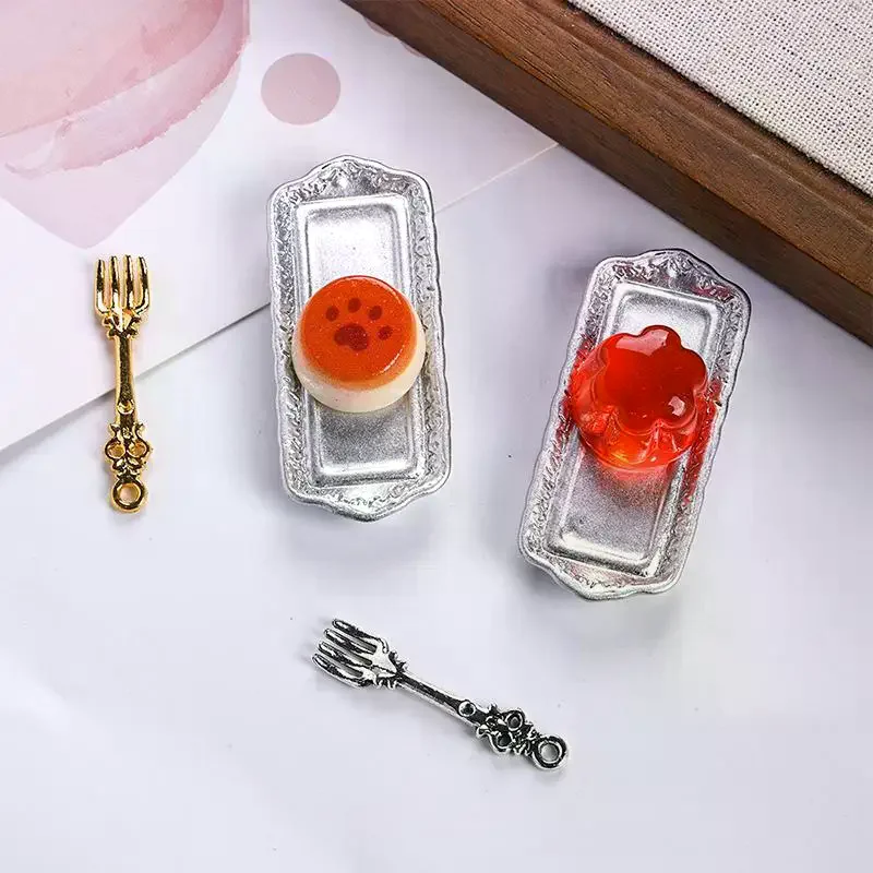 10pcs Miniature Simulated Steak Set Vintage Silver Serving Trays Dollhouse Kitchen Diorama Craft Projects No Fade Realistic