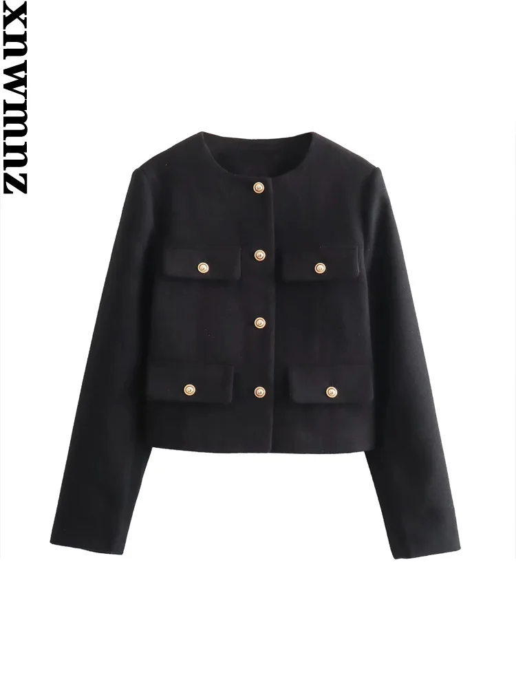 XNWMNZ-Chaqueta corta con bolsillo y solapa para mujer, Blazer versátil de manga larga con cuello redondo, Estilo Vintage, a la moda, para otoño e