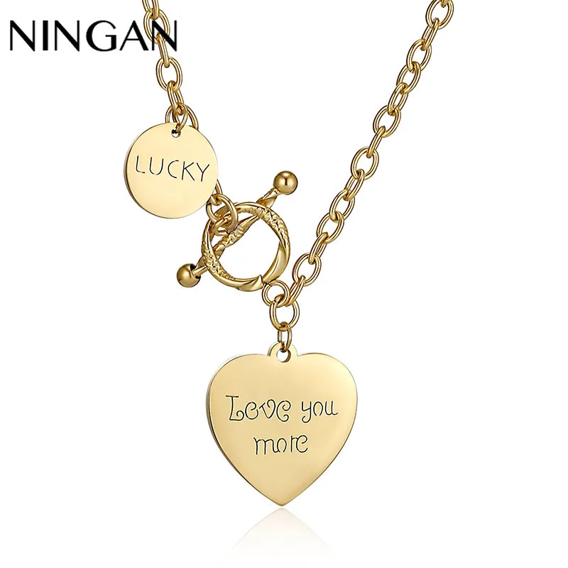 

NINGAN Heart Pendant Necklace Jewelry I Love You Letter Lucky Necklaces for Women Mother Day Gift Fashion Necklace