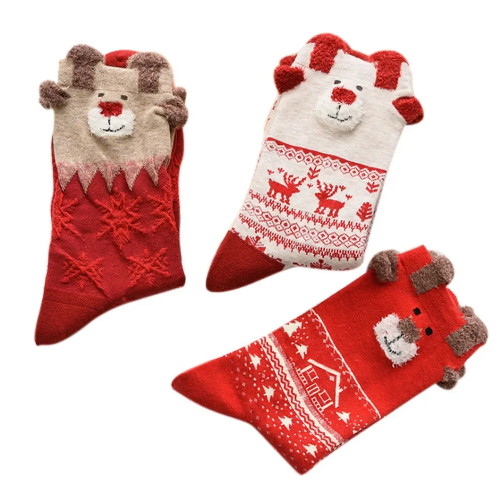 2021 Women Sock Winter Warm Christmas Gifts Stereo Socks Soft Cotton Cute Santa Claus Deer Socks Xmas Christmas Socks Cute