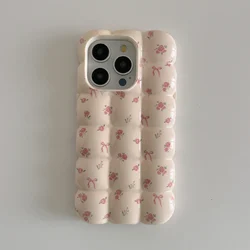 Lovely INS Egg Puffs Shape Vintage Flower Prints Cute Phone Case for iPhone 15 14 13 Pro Max Back Cover for 12 Pro Funda