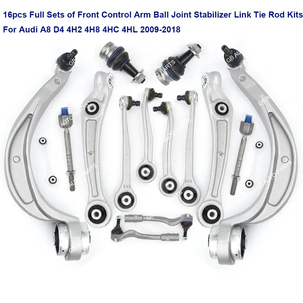 

16pcs Front Control Arm Ball Joint Stabilizer Link Tie Rod Kits For Audi A8 D4 4H2 4H8 4HC 4HL 2009-2018 4H0407151A 4H0407693F