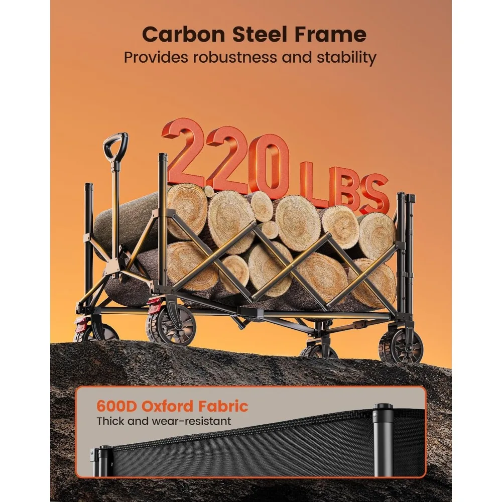 Składany wózek transportowy z możliwością rozszerzania przestrzeni do przechowywania, pojemność 150L, idealny na kemping i na zakupy.