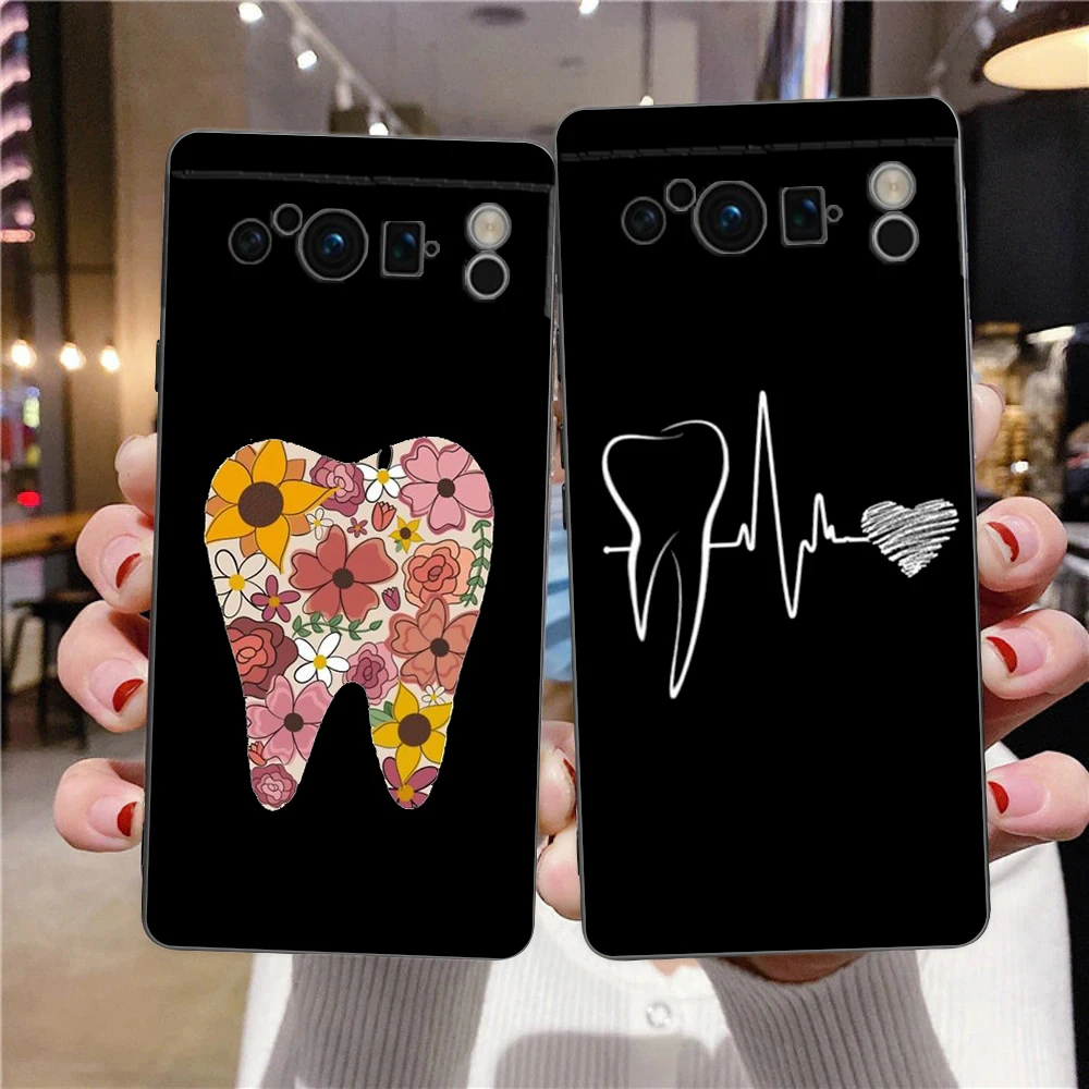 Phone Case For Google Pixel 9 8 8A 7 7A 6 Pro XL 6A 5G Black Soft Back Cover TPU Shell Dentist Dental Dent Tooth Cute Teeth