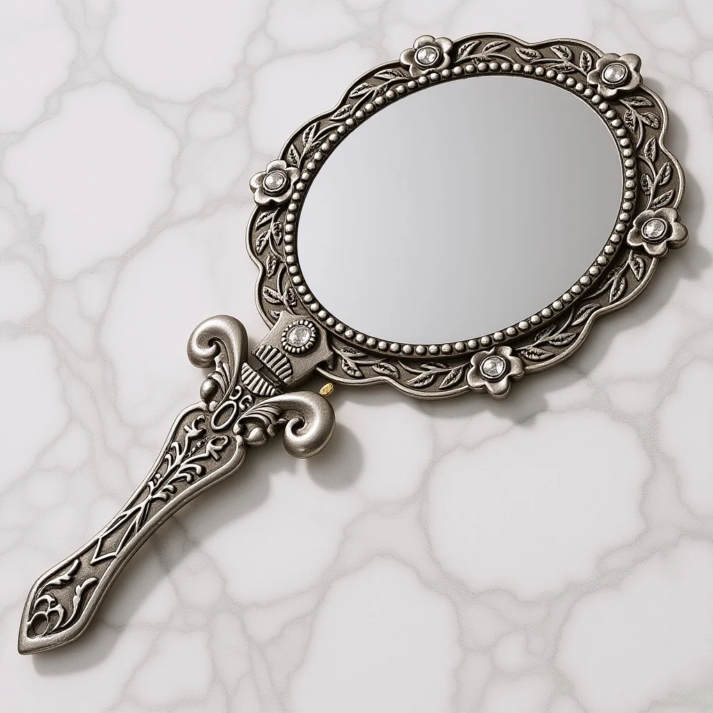 컴팩트 빈티지 핸드헬드 미러 접이식 메이크업 미러 휴대용 미니 화장 거울 여성용 라인스톤 디자인