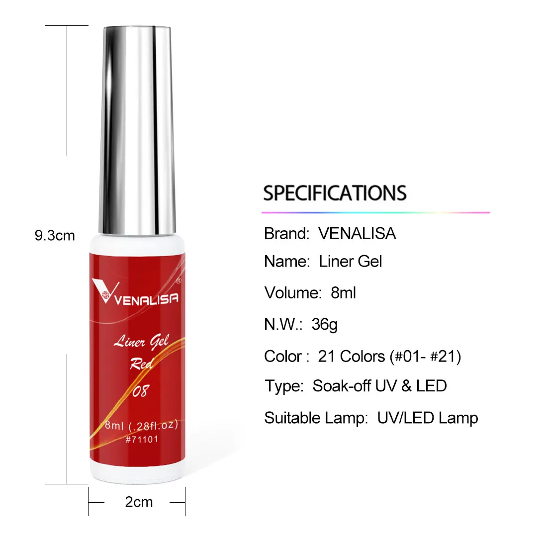 8 ml VENALISA Liner Gel 21 Farben Super Brush Glitter Neon Color Painting Gel Easy Apply French Gel Nail Art Design Drawing Gel – Detail 3