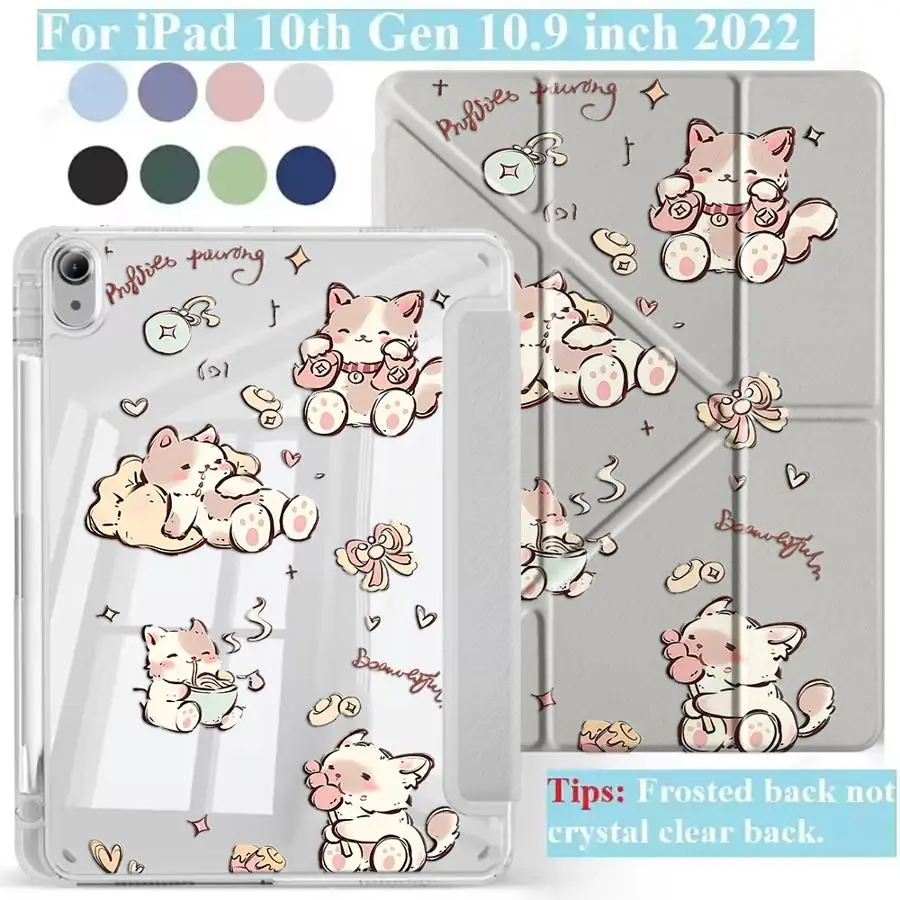 Cute Cat Tablet Case For iPad Pro 11th 10th 9th 8th 7th 12.9inch Pro 2025 Air 4 5 M3 M2 M4 11inch Mini 6 7 Holder Cover Y-Fold