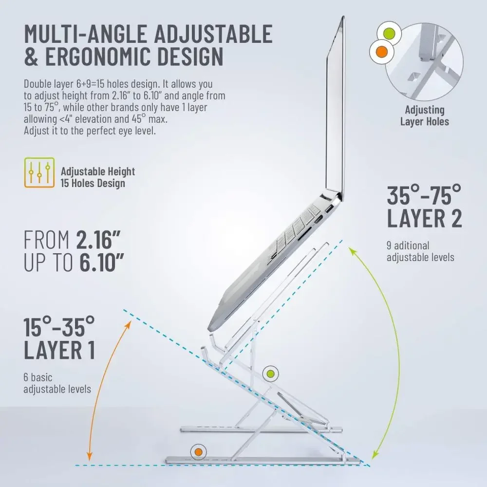 Supporto per Laptop a strato rialzato pieghevole verticale in alluminio a 9 livelli doppio regolabile in altezza per iPad MAC Book