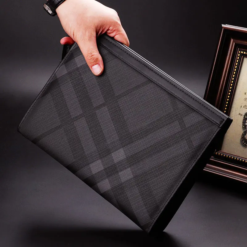 

Trendy Men's Large Capaci Plaid Handbag Casual Busin Handheld Bag Luxury Clutch Bag with Document ket And Coin ket