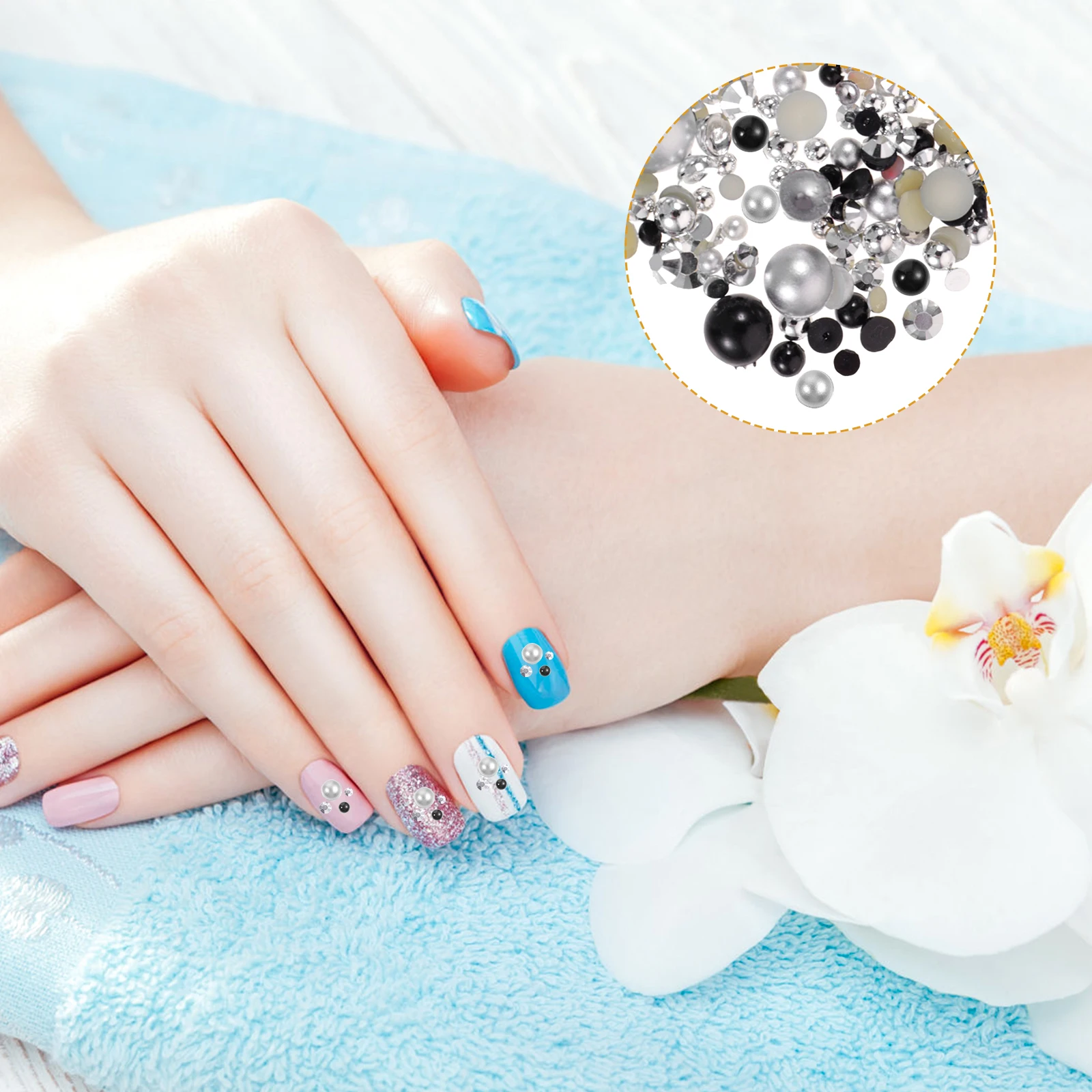 

3 Packs Crystal Nail Patch Pearls Resin Rhinestone Slice Flakes DIY Charms Nail Decals Pearl Art Blossom Supplies Manicure
