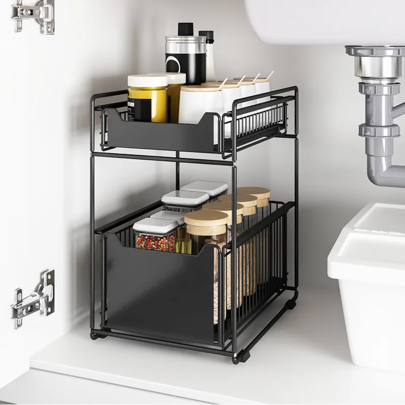 

Подходит для кухни, нижняя полка для раковины, корзина с двойным ящиком, многофункциональный шкаф для ванной комнаты, настольная стойка для хранения