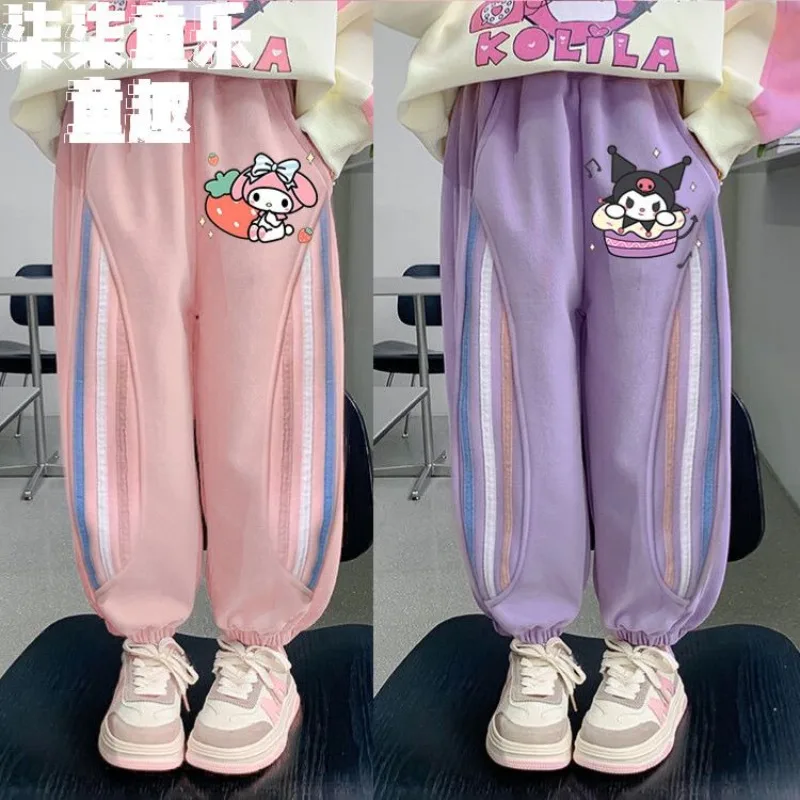 

Sweet Hello Kitty Cinnamoroll Anime Kawaii Sanrio Ins Pants Cute Kutomi My Melody Children Warm Trousers Gifts for Kids