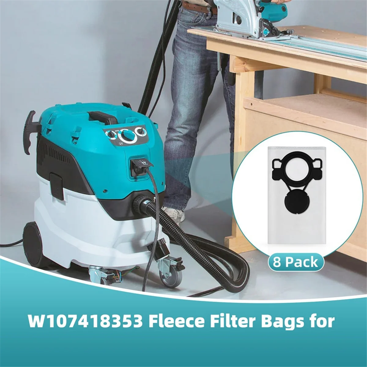 W 107418353   Sacos de filtro para Makita Extrator de pó úmido/seco/vácuo modelo VC4210L, sacos de substituição de grande capacidade