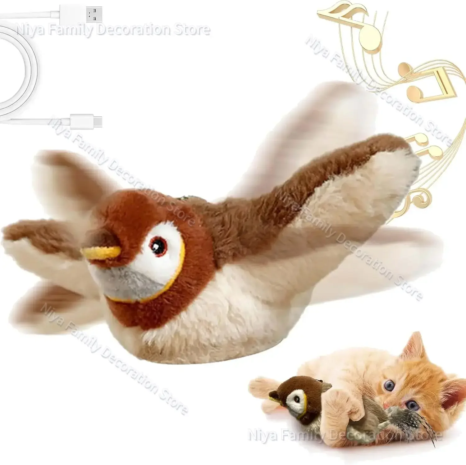 

Hot Cat Interactive Toys Catnip Electric Pat Bird (with Catnip) Dog Cats Touch-Activated Squeaky Plush Toy Pet USB Rechargeable