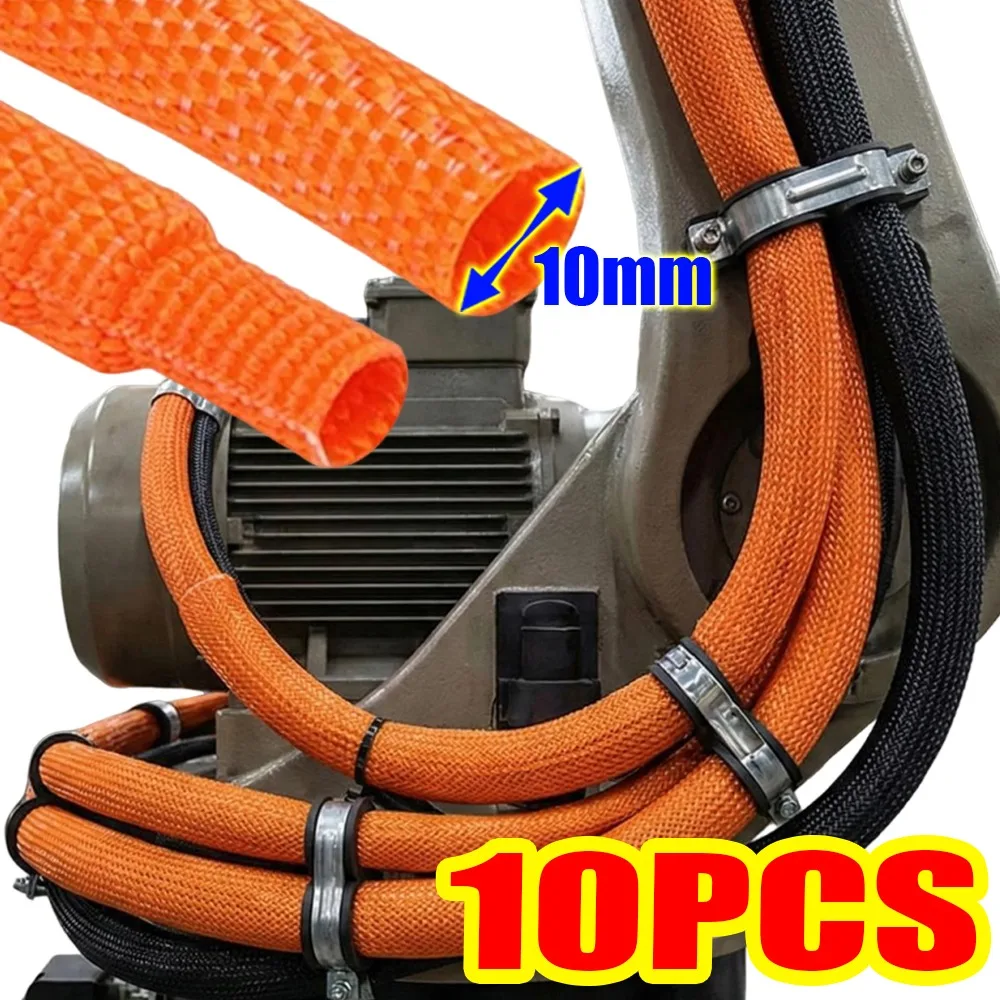 10mm Car Cable Sleeve Harness Heat Shrink Fabric Tube 2:1 Shrinkable Woven Loom Anti Wear Heat Resistant Insulation Protector