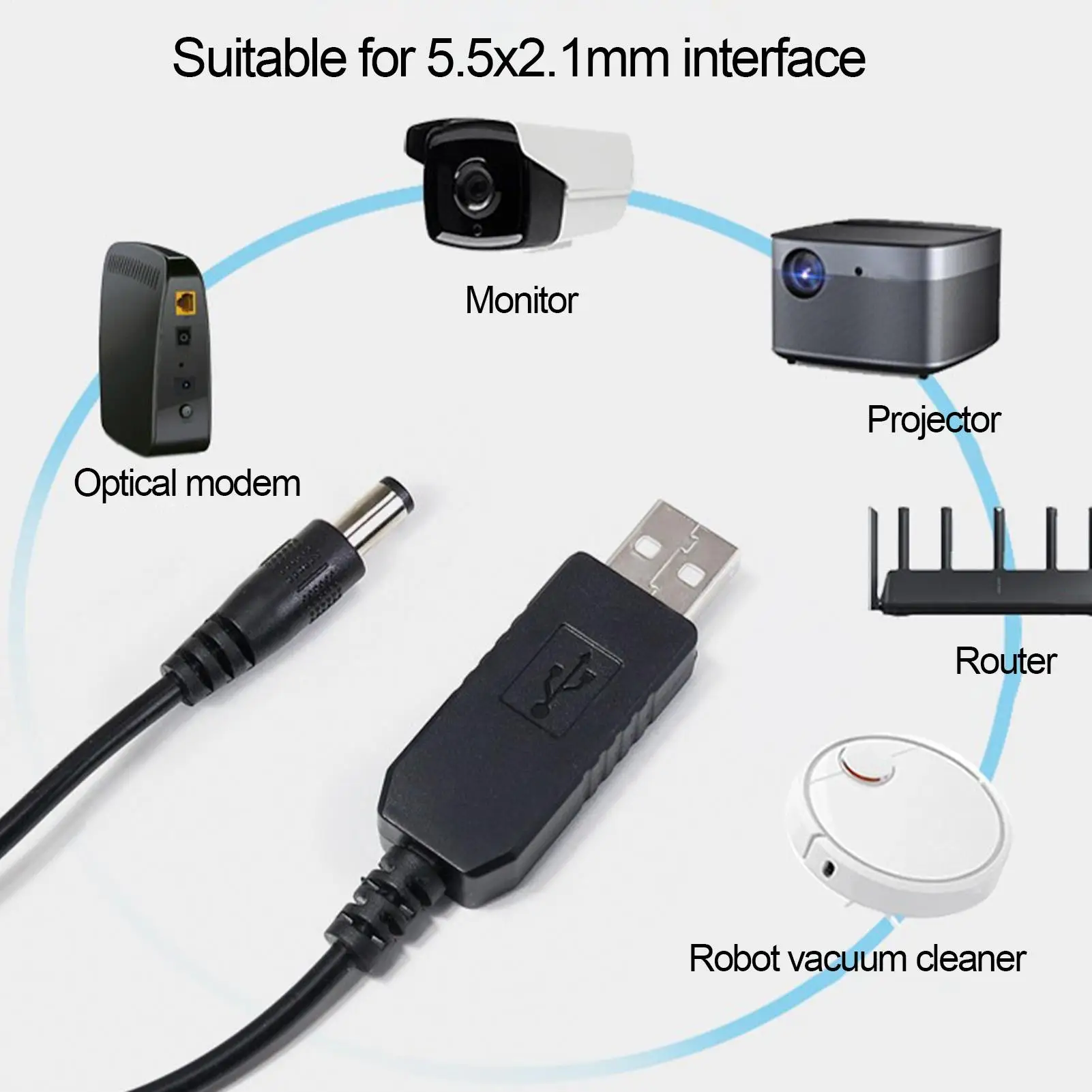 Usb خط تعزيز الطاقة تيار مستمر 5 فولت إلى تيار مستمر 9 فولت/12 فولت تصعيد وحدة USB إلى تيار مستمر تحويل كابل لطاولة المروحة 2.1x5.5 مللي متر التوصيل
