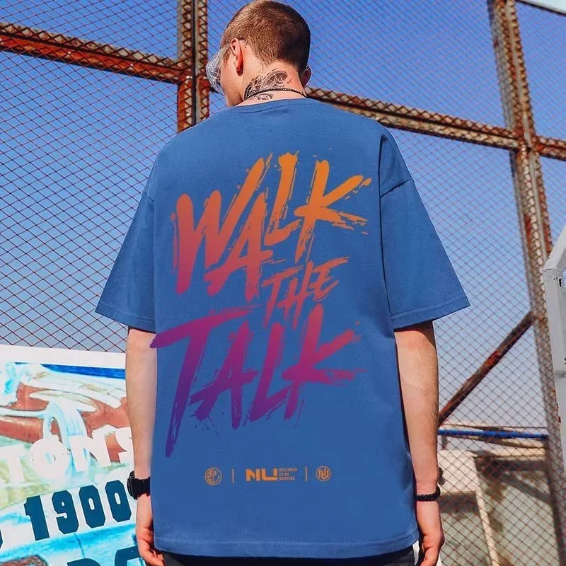 Walk The Talk Carta T-Shirt Para Homens Oversized Manga Curta Tee Impressão Verão High Street Tops Casual y2k Camisetas de Hombre