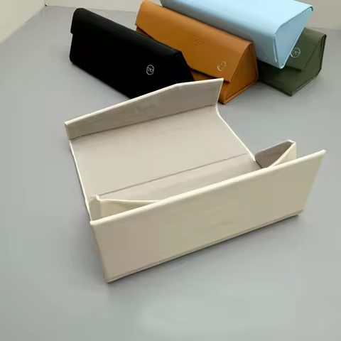Japanese Style Retro Foldable Glasses Case Leather Triangle Sunglasses Storage Box Minimalist Reading Glasses Protective Cover