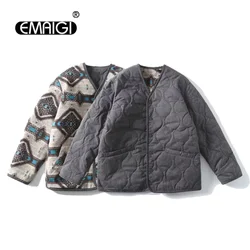 Winter Men Double Side Wearable Jacket Loose Casual Vintage Cotton Padded Kimono Parkas Jacket Cityboy Streetwear Warm Coat