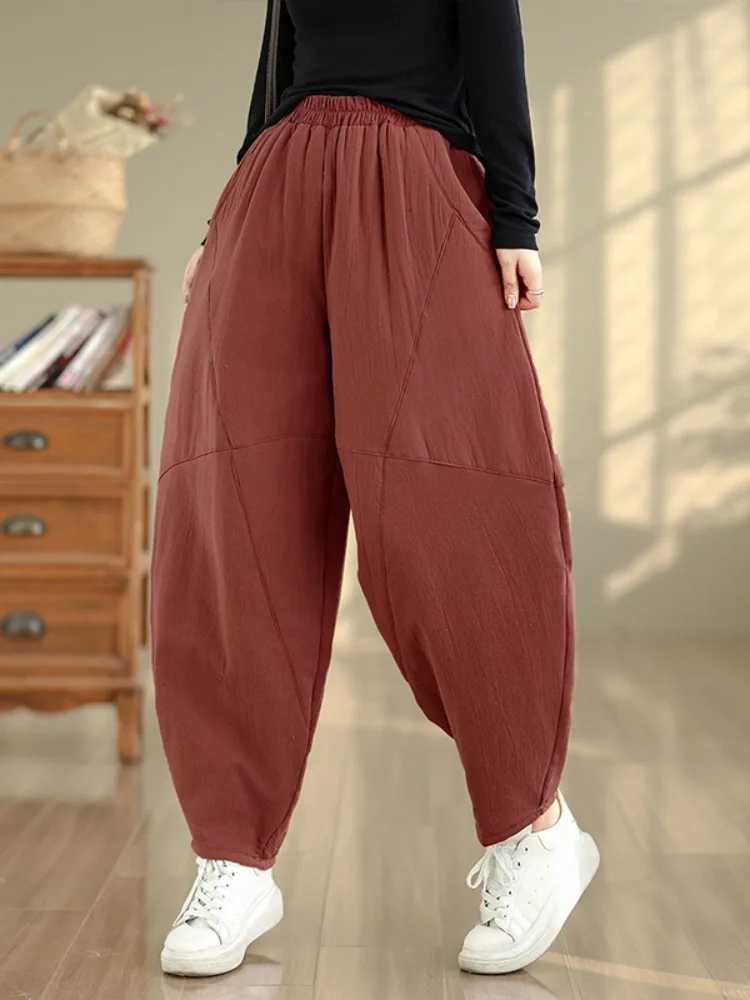 天徳綿麻大サイズ小足ランタンパンツ女性用冬暖かい太極拳瞑想着座パンツハイウエストロング...
