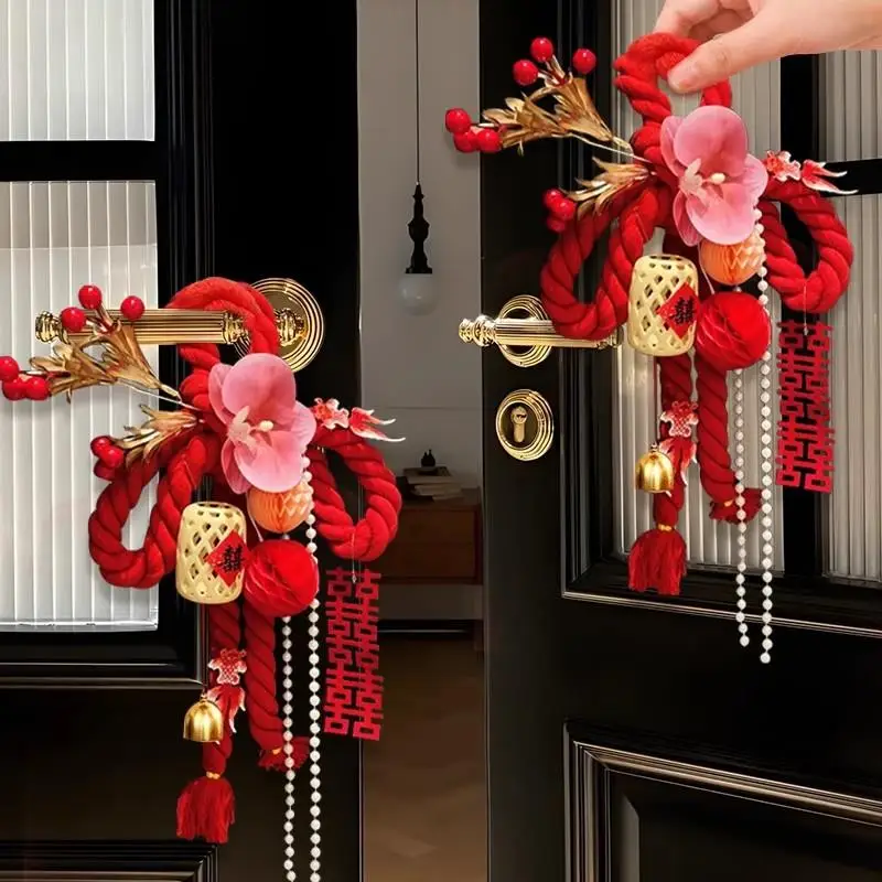 結婚祝い「ダブルハピネス」文字入りドア吊り下げ装飾品、新郎の部屋用、中国の祝祭用品