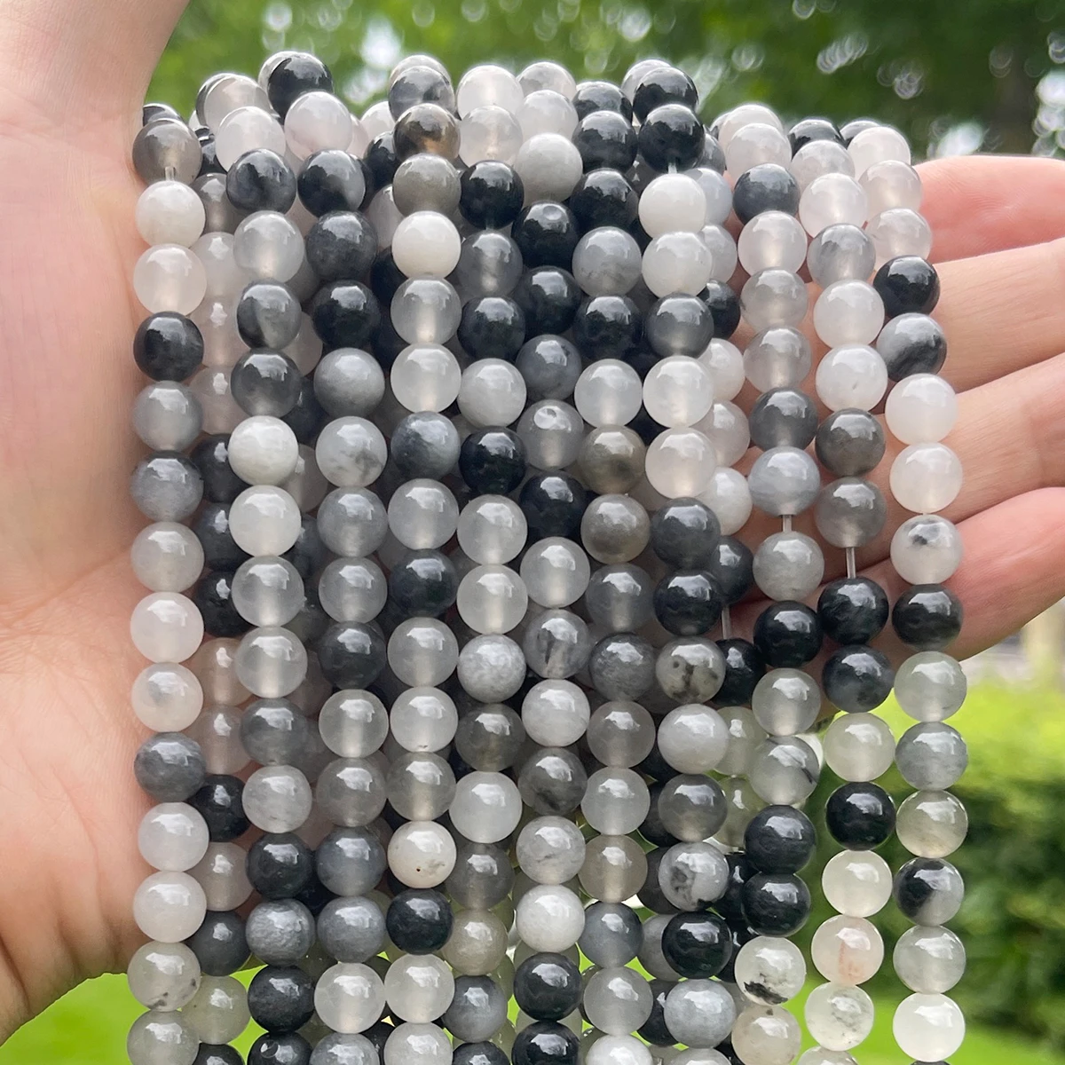 Perles en vrac de jade Hetian naturel noir et blanc de 8 mm et 10 mm, motif encre, entretoises pour la fabrication de colliers, bracelets et bijoux DIY