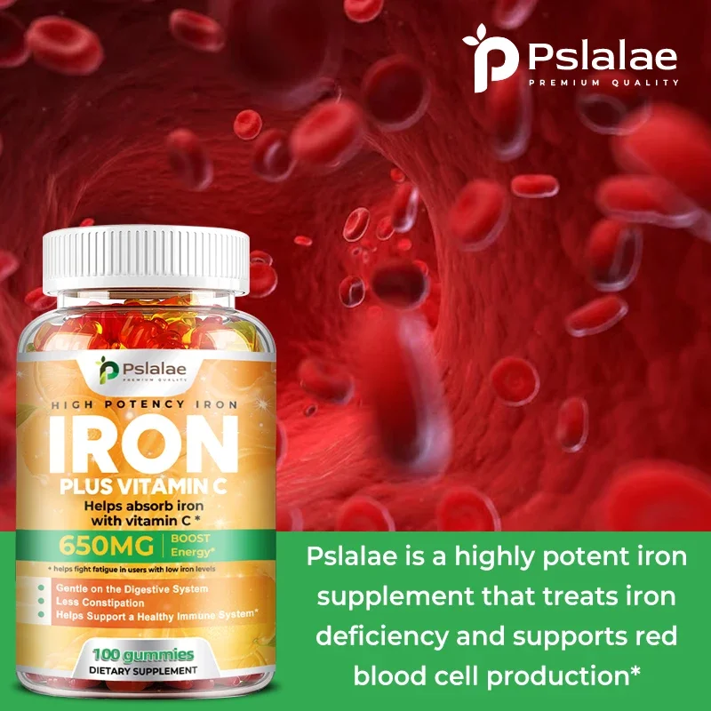 Iron Gummies 650 Mg - Promotes Digestive Health and Red Blood Cell Production, Relieves Fatigue, Iron Supplement