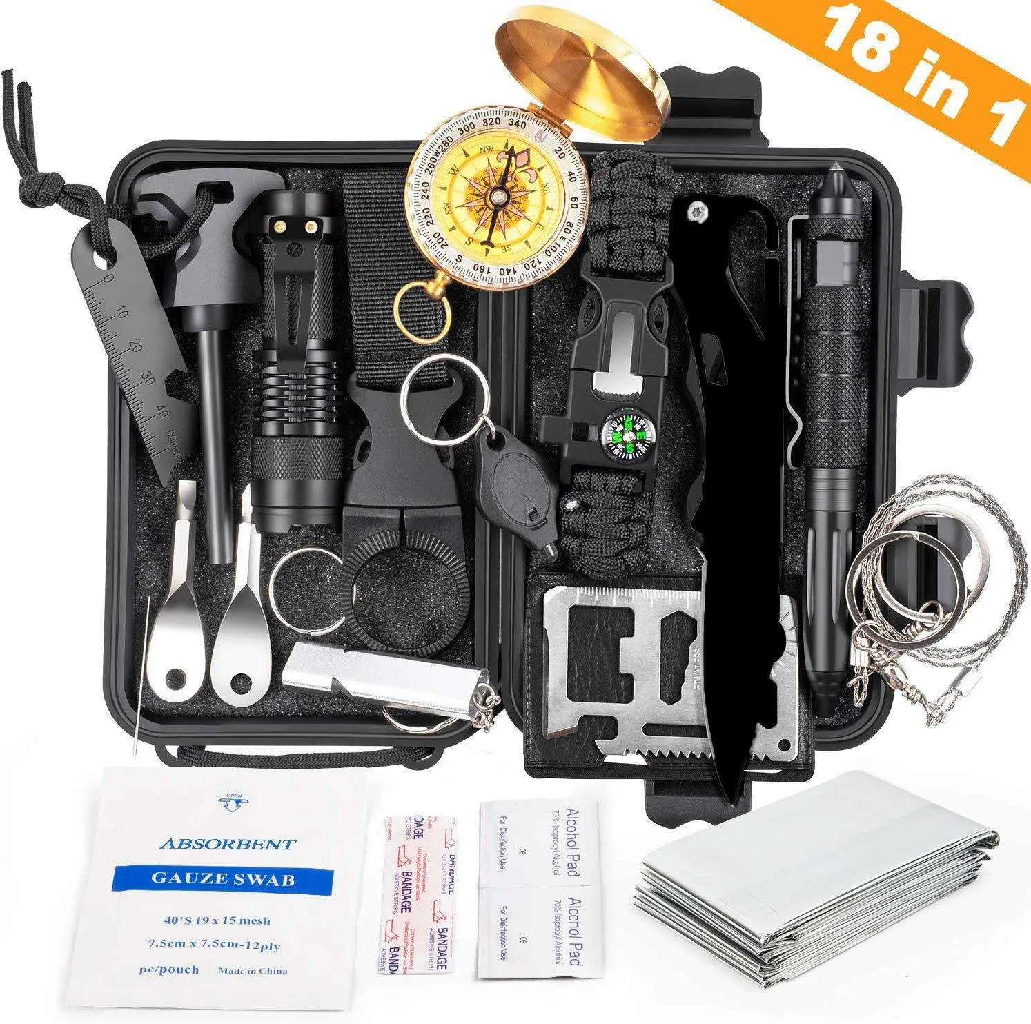 18-in-1 Outdoor Survival Tool Kit, Travel Multi-functional Wilderness First Aid Kit, Car EmFather's Dayergency Supplies