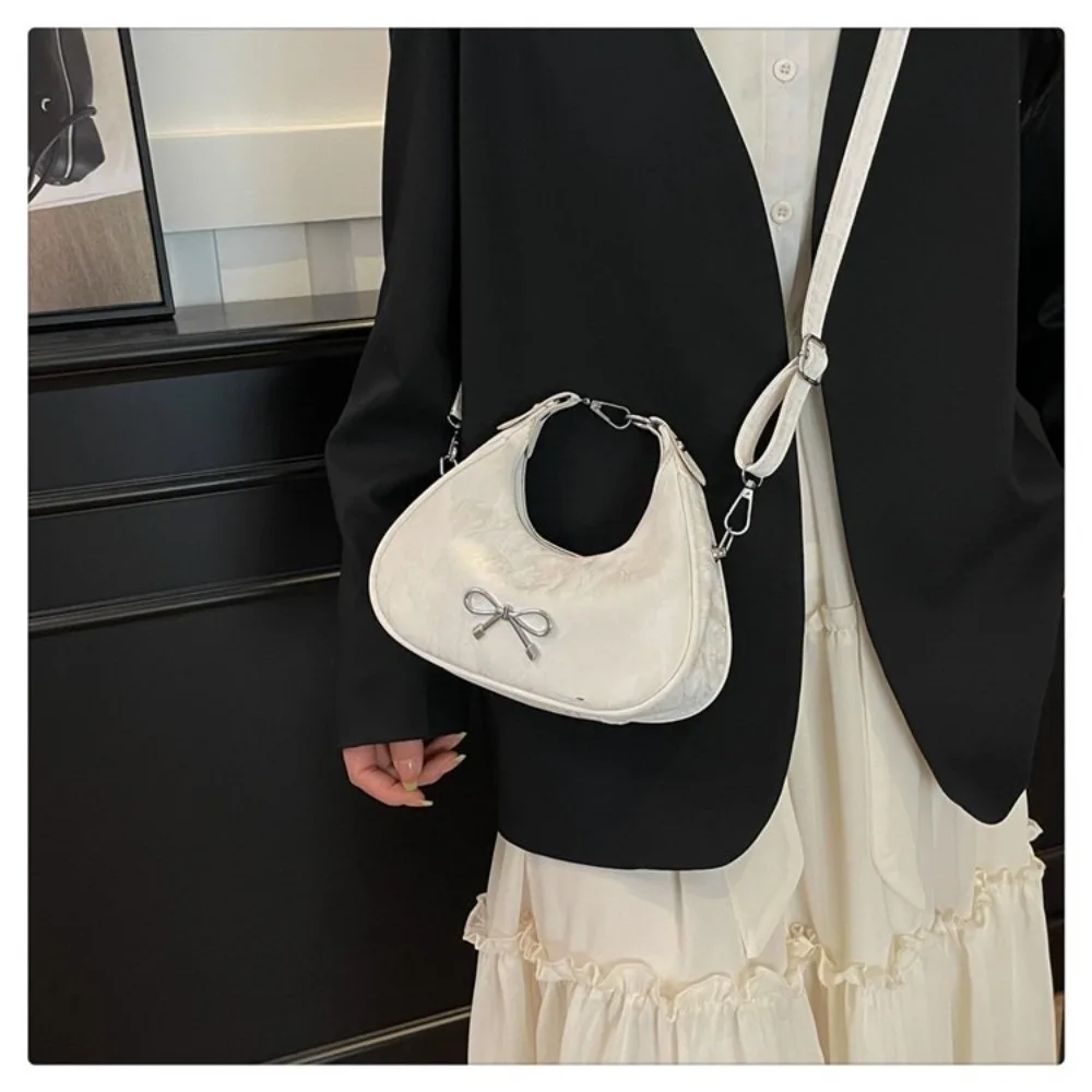 Elegant Leather Bow Shoulder Bag Solid Color Korean Style Women's Handbag Large Capacity Crossbody Bag Women