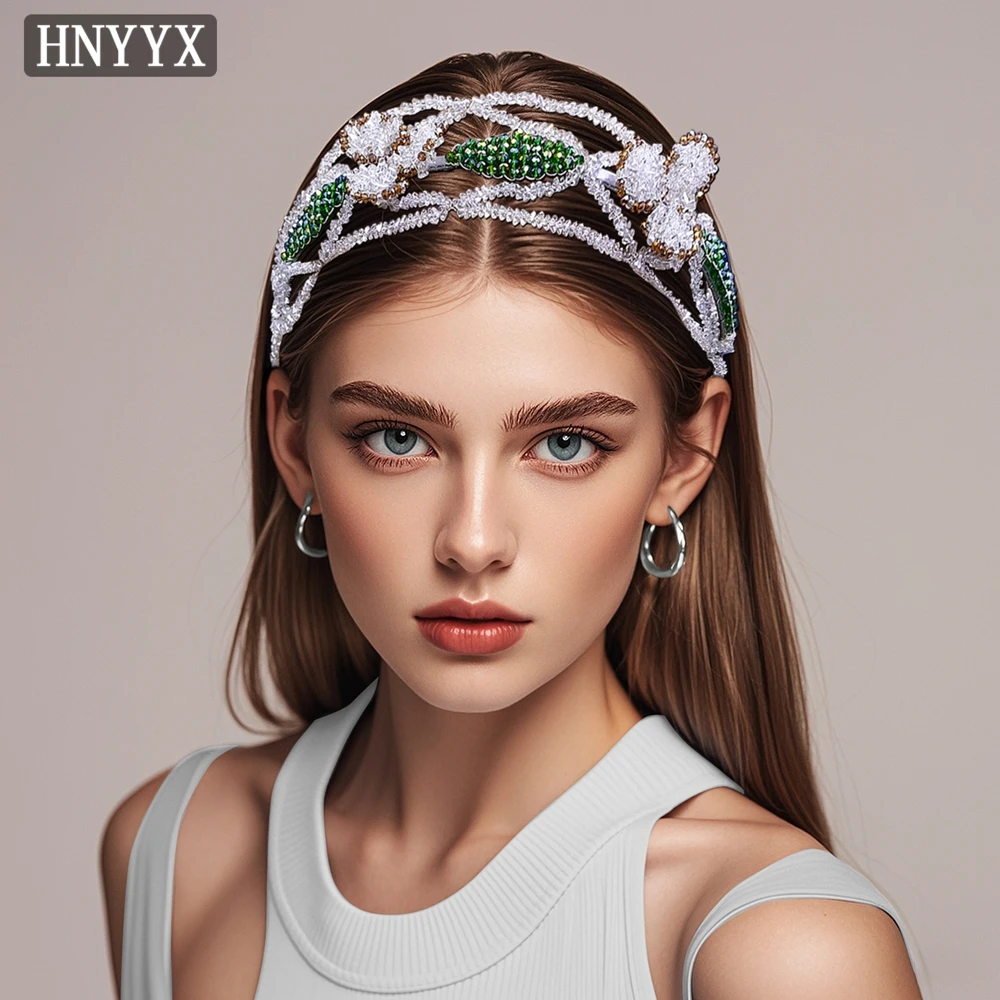 

HNYYX Beads Headband Green Crystal Hair Hoop Vintage Party Hairpiece Women Trendy Headwear Flower Hair Jewelry Accessories A53